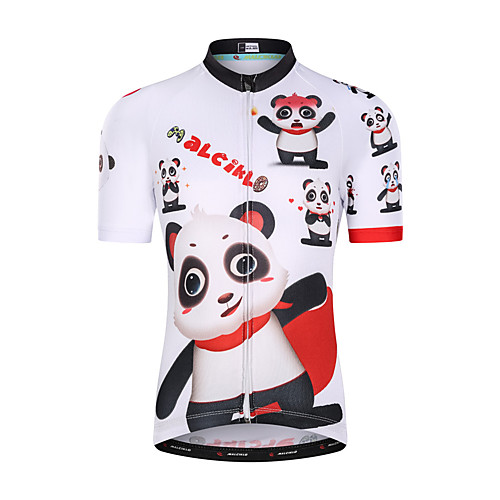 

Malciklo Boys' Girls' Short Sleeve Cycling Jersey - Kid's Summer White Cartoon Panda Bike Top Mountain Bike MTB Road Bike Cycling UV Resistant Quick Dry Moisture Wicking Sports Clothing Apparel