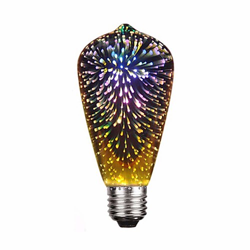 

1pc ST64 4W LED 3D Colorful Star Fireworks Light Bulb(2200K) E26/E27 Filament Bulbs Base Edison Bulb Light for Holiday Home Bar Decoration Multicolor LED Lamp 220V