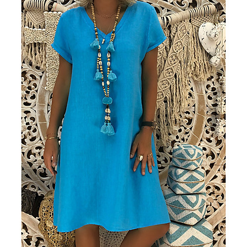 

Women's Plus Size Loose Shift Dress - Solid Colored V Neck Black Fuchsia Orange S M L XL