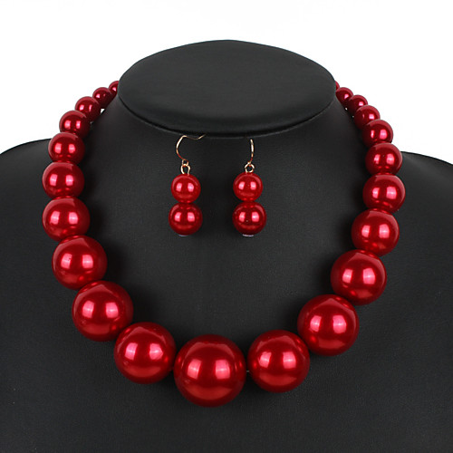 

Women's Necklace Earrings Pearl Necklace Geometrical Simple Sweet Fashion Cute Elegant Imitation Pearl Earrings Jewelry Red / Dark Red / Black / White For Wedding Party Daily Club Festival 1 set