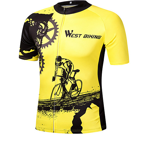 

Men's Short Sleeve Cycling Jersey Summer Spandex Yellow Graffiti Bike Jersey Top Mountain Bike MTB Road Bike Cycling Quick Dry Breathable Back Pocket Sports Clothing Apparel / Micro-elastic