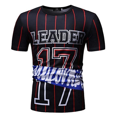 

Men's T shirt Striped Color Block Letter Patchwork Tops Cotton White Black