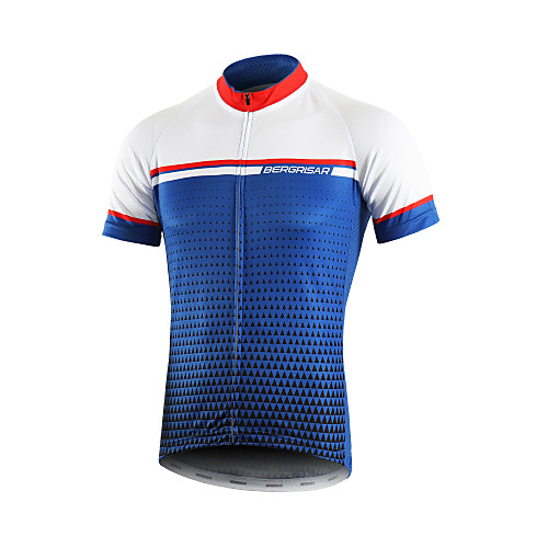 

BERGRISAR Men's Short Sleeve Cycling Jersey Summer BlueWhite Bike Jersey Top Mountain Bike MTB Road Bike Cycling Quick Dry Breathable Reflective Strips Sports Clothing Apparel / Micro-elastic