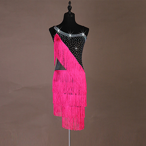 

Latin Dance Dress Tassel Crystals / Rhinestones Women's Performance Sleeveless Spandex