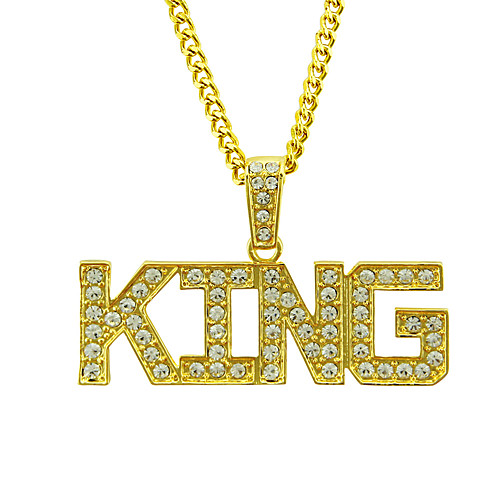 

Men's Crystal Pendant Necklace franco chain Letter Fashion European Trendy Rock Chrome Gold Silver 76 cm Necklace Jewelry 1pc For Street Daily Carnival