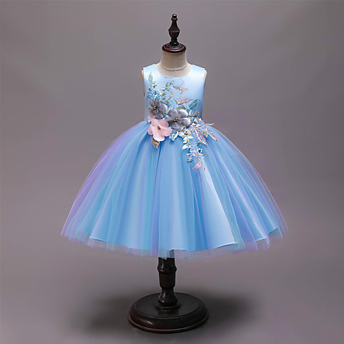

Princess Knee Length Flower Girl Dresses Party Satin Sleeveless Jewel Neck with Belt