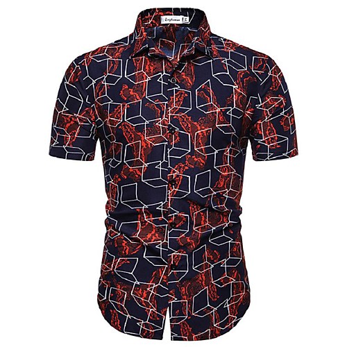 

Men's Shirt Graphic Geometric Floral Print Tops Cotton Navy Blue