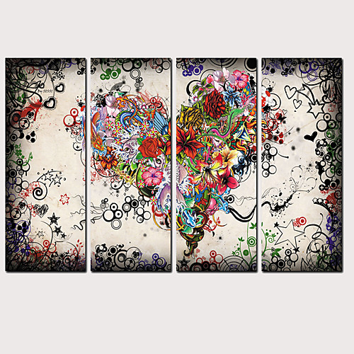 

4 Panel Wall Art Canvas Prints Painting Artwork Picture Heart Flower Abstract Home Decoration Décor Rolled Canvas No Frame Unframed Unstretched