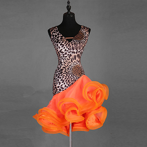 

Latin Dance Dress Split Joint Women's Performance Sleeveless Spandex Organza