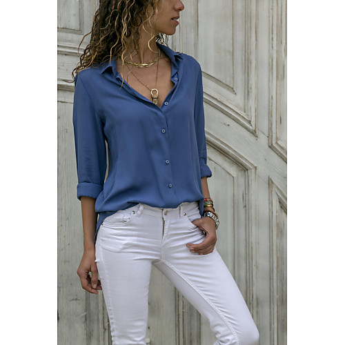 

Women's Shirt Solid Colored Chiffon Long Sleeve Daily Tops White Black Blue