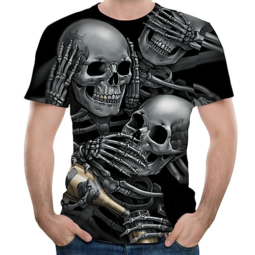 

Men's Tee T shirt Shirt Graphic 3D Skull Print Short Sleeve Casual Tops Basic Designer Big and Tall Round Neck Black