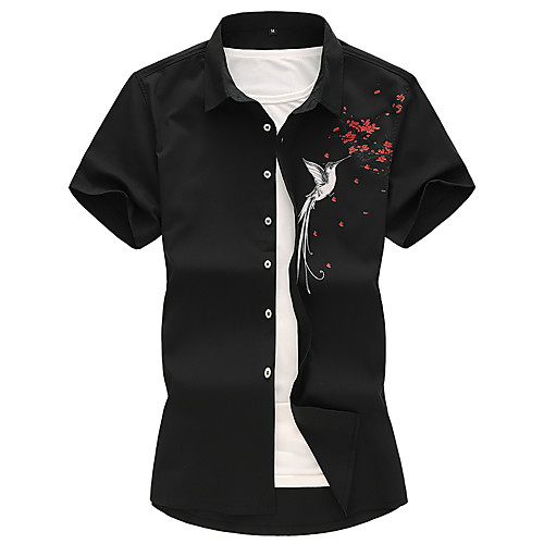 

Men's Shirt Floral Animal Plus Size Short Sleeve Street Tops Standing Collar White Black
