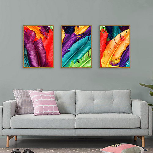 

3 Panel Wall Art Canvas Prints Painting Artwork Picture Colorful Feather Home Decoration Décor Stretched Frame Ready to Hang