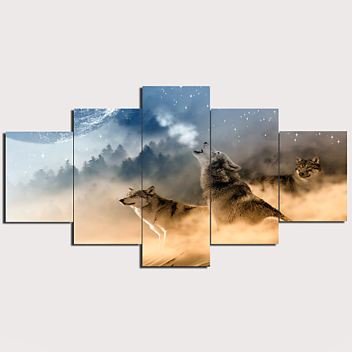 

5 Panel Wall Art Canvas Prints Painting Artwork Picture Animal Wolf Home Decoration Décor Stretched Frame Ready to Hang