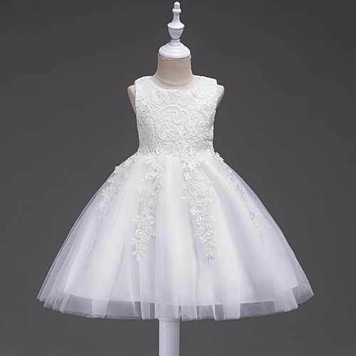 

Princess Midi Flower Girl Dresses Wedding Lace Sleeveless Jewel Neck with Lace / First Communion