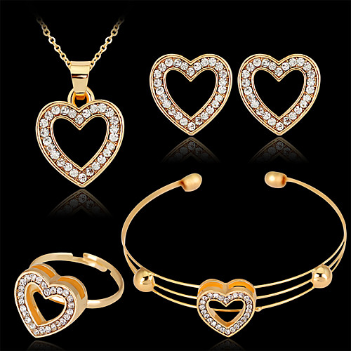 

Women's Bracelet Bangles Stud Earrings Pendant Necklace Cut Out Heart Stylish Classic Rhinestone Gold Plated Earrings Jewelry Gold For Wedding Party 1 set / Open Ring