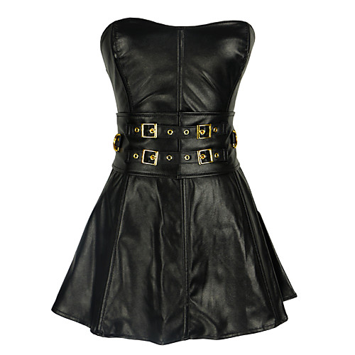 

Women's Hook & Eye Underbust Corset - Leather, Front Zip Gold Silver S M L