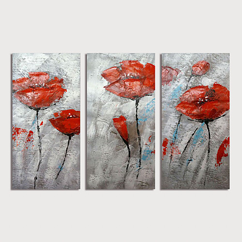 

Oil Painting Hand Painted Vertical Abstract Floral / Botanical Modern Stretched Canvas / Three Panels