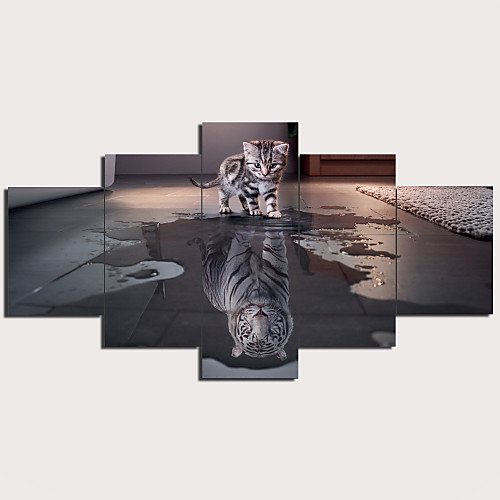 

5 Panel Wall Art Canvas Prints Painting Artwork Picture Animal Cat Tiger Home Decoration Décor Stretched Frame Ready to Hang