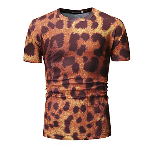 

Men's T shirt Solid Colored Leopard Short Sleeve Daily Tops Basic Elegant Red Yellow