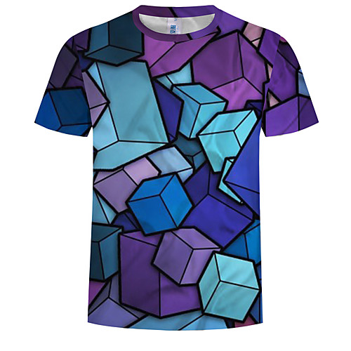 

Men's T shirt Geometric 3D Plus Size Print Tops Cotton Blue