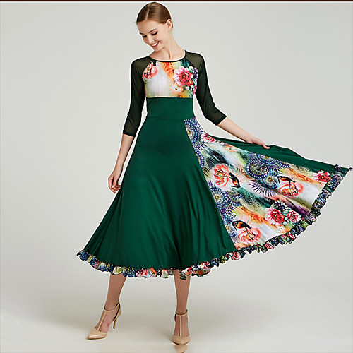 

Ballroom Dance Dress Pattern / Print Women's Training Performance 3/4 Length Sleeve Spandex