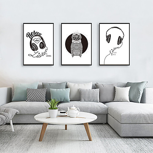 

3 Panel Wall Art Canvas Prints Painting Artwork Picture Cartoon Sketch Headphone Home Decoration Décor Stretched Frame Ready to Hang
