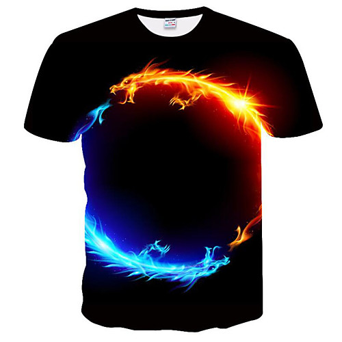 

Men's T shirt Graphic 3D Plus Size Print Tops Round Neck Black
