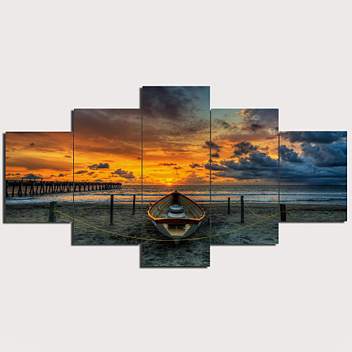 

5 Panel Wall Art Canvas Prints Painting Artwork Picture Landscape Beach Boat Sunrise Home Decoration Décor Stretched Frame Ready to Hang