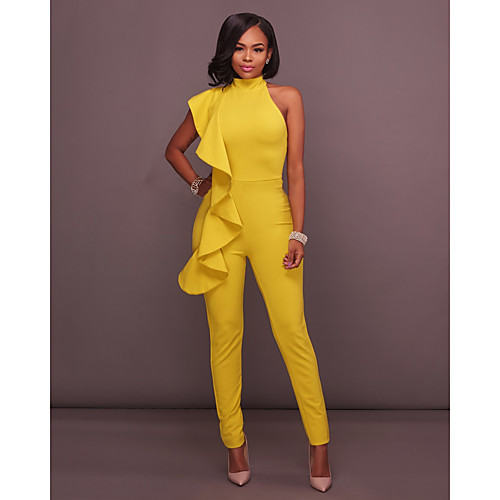 

Women's Basic White Black Yellow Jumpsuit Solid Colored Backless