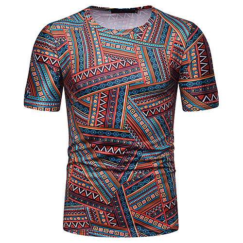 

Men's T shirt Graphic Color Block Paisley Patchwork Print Tops Cotton Rainbow