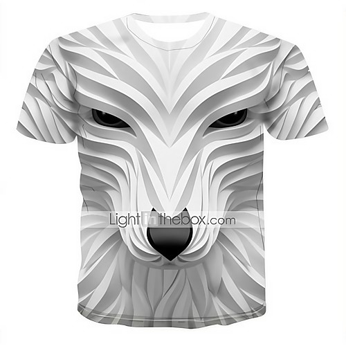 

Men's T shirt Shirt Graphic 3D Animal Print Tops Round Neck White