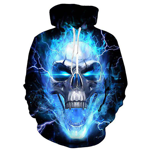 

Men's Hoodie Color Block 3D Skull Hooded Halloween Basic Casual Hoodies Sweatshirts Blue