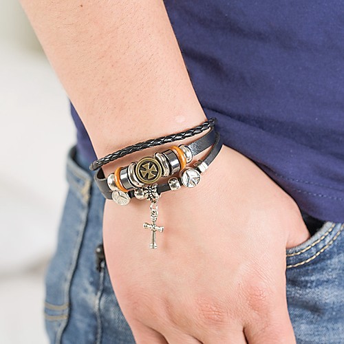 

Men's Wrap Bracelet Braided Cross Punk Leatherette Bracelet Jewelry Black For Daily