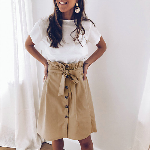 

Women's Straight Skirts - Solid Colored Khaki M L XL