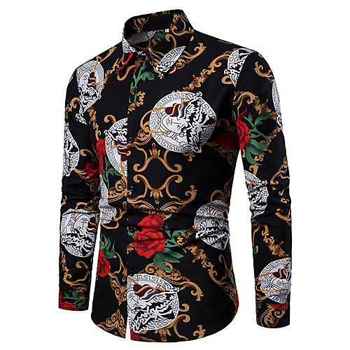 

Men's Shirt Floral Print Tops Black