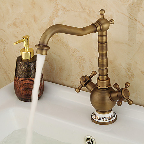 

Art Deco Kitchen Faucet - Two Handles One Hole Antique Copper Standard Spout Centerset Contemporary / Antique Water Taps