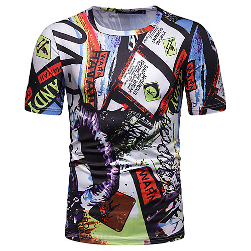 

Men's T shirt Graphic Color Block Patchwork Print Tops Cotton White