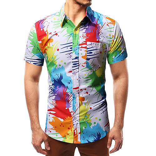 

Men's Shirt Geometric Short Sleeve Street Tops Rainbow