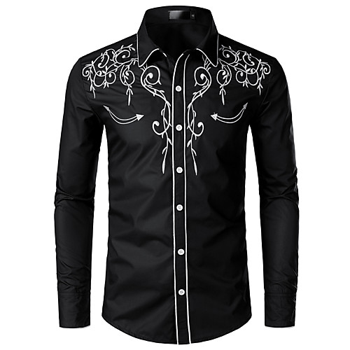 

Men's Shirt Solid Colored Embroidered Tops Classic Collar White Black Red