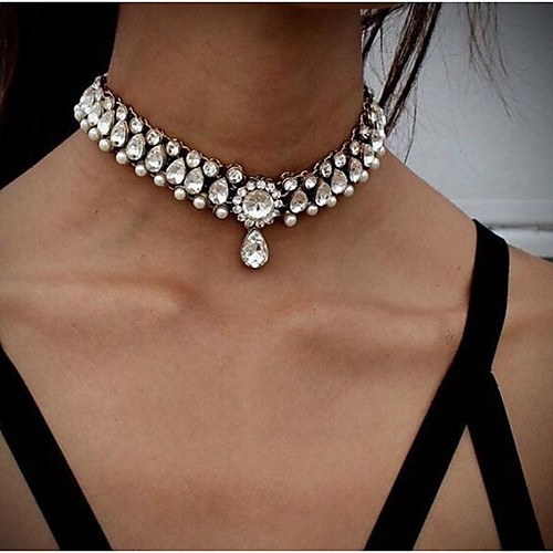 

Women's Crystal AAA Cubic Zirconia Choker Necklace Pendant Necklace Drop Statement Ladies Luxury Tattoo Style Synthetic Gemstones Pearl Crystal Rainbow Purple Blue Pink Silver Necklace Jewelry For