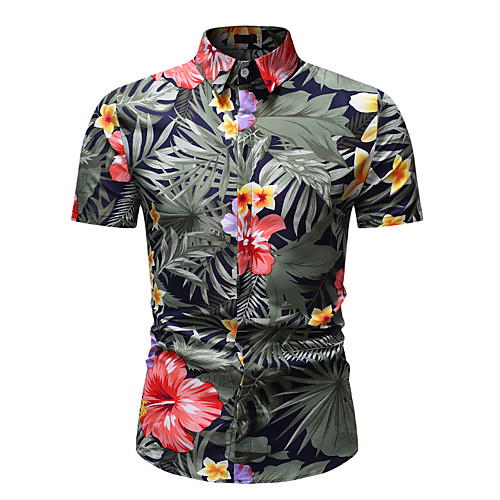 

Men's Shirt Floral Graphic Print Short Sleeve Athleisure Tops Basic Streetwear Classic Collar Rainbow / Beach