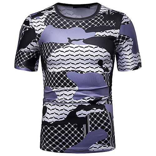 

Men's T shirt Graphic Color Block Patchwork Print Tops Cotton Black