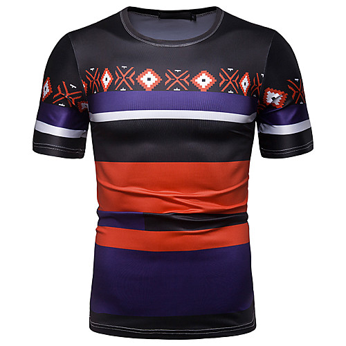 

Men's T shirt Striped Graphic Color Block Patchwork Print Tops Cotton Black