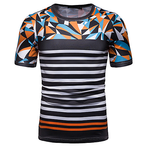 

Men's T shirt Striped Graphic Color Block Patchwork Print Tops Cotton Black