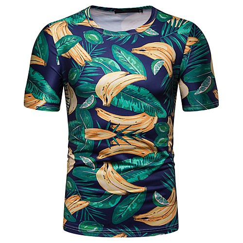

Men's T shirt Graphic Color Block Floral Patchwork Print Tops Cotton Green
