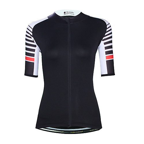 

ILPALADINO Women's Short Sleeve Cycling Jersey Elastane Black Bike Jersey Top UV Resistant Quick Dry Moisture Wicking Sports Clothing Apparel / Back Pocket