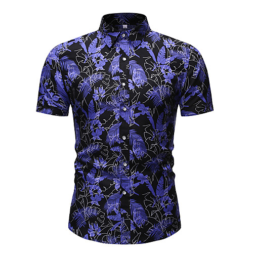 

Men's Shirt Floral Geometric Print Short Sleeve Street Tops Basic Classic Collar Purple