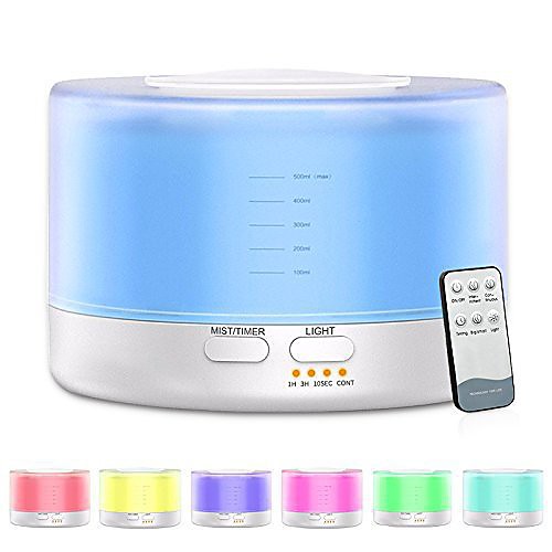 

500ML Wood Ultrasonic Air Aroma Humidifier 7 Color Lights Electric Aromatherapy Essential Oil Aroma Diffuser Remote Control