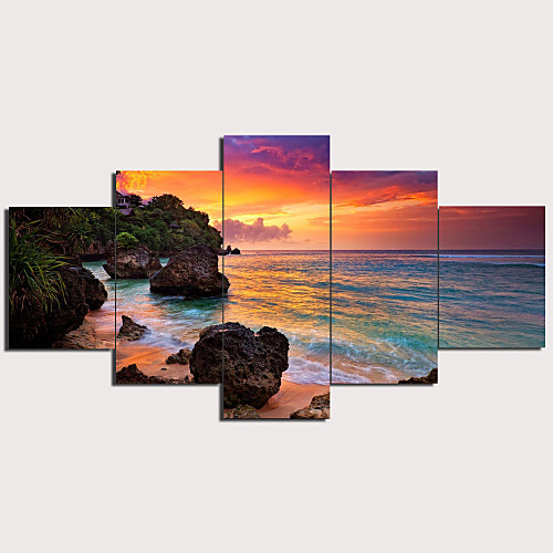 

5 Panel Wall Art Canvas Prints Painting Artwork Picture Landscape Beach Sunrise Sea Home Decoration Décor Stretched Frame Ready to Hang